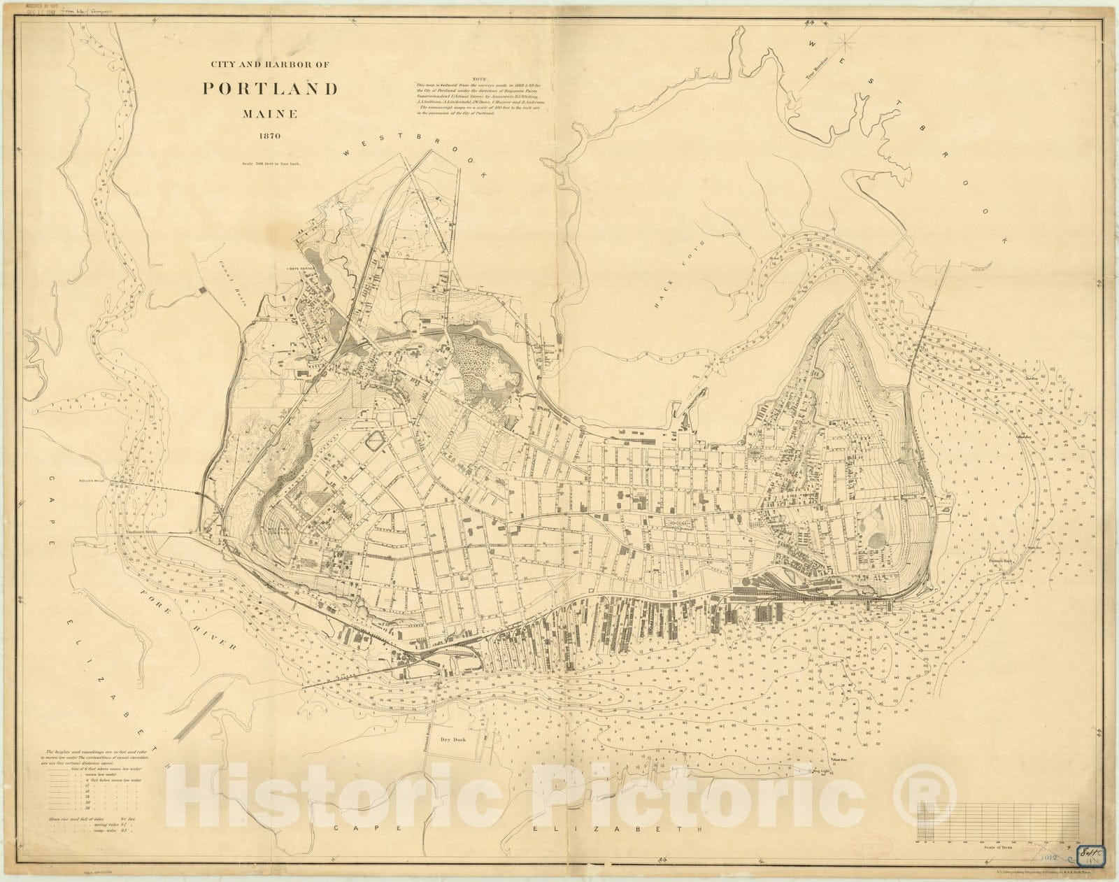 Map : Portland, Maine 1870, City and harbor of Portland, Maine 1870, Antique Vintage Reproduction