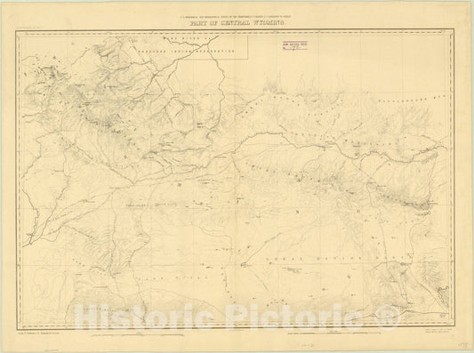 Map : Wyoming 1877, Part of central Wyoming , Antique Vintage Reproduction