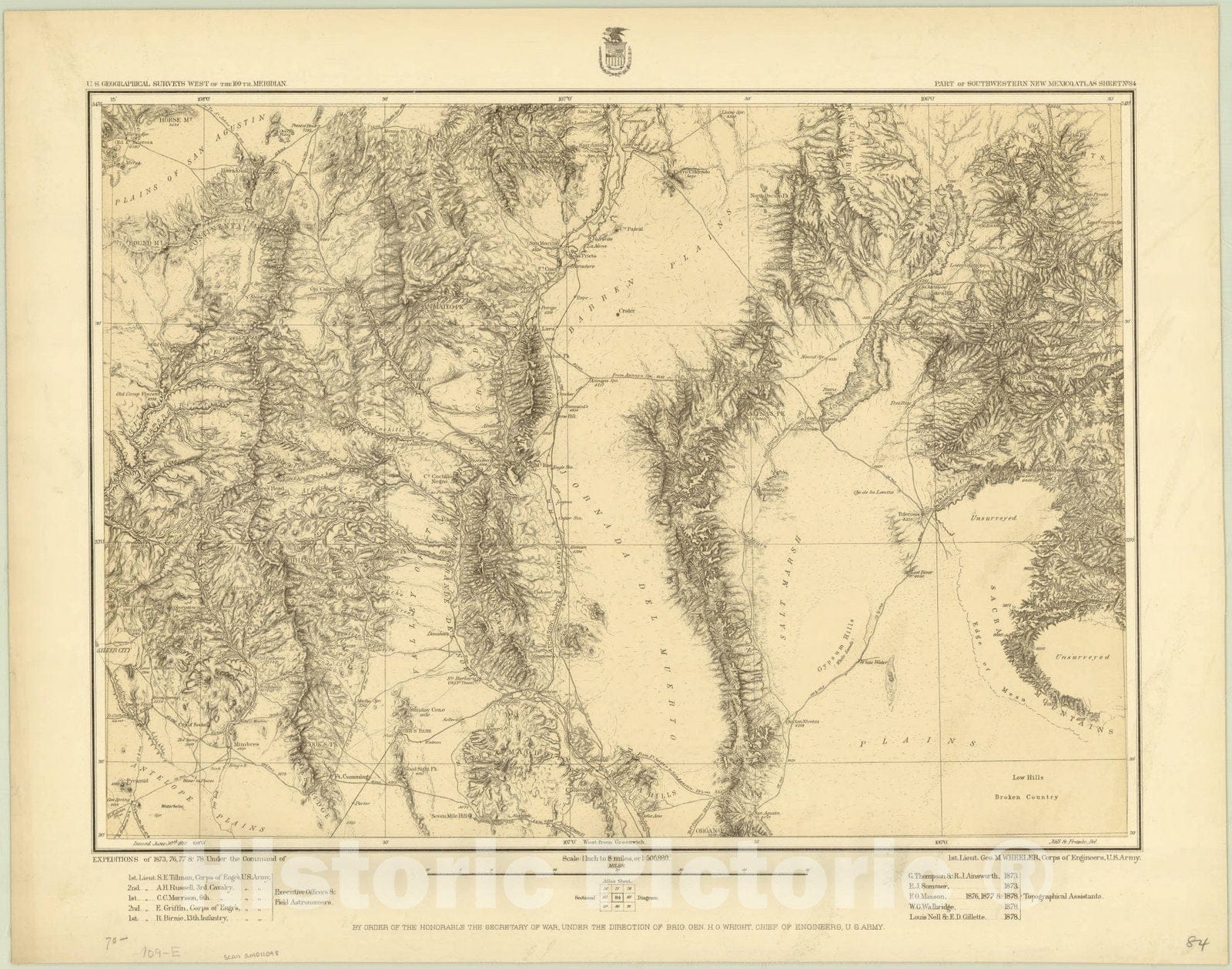 Map : New Mexico 1881 1, U.S. geographical surveys west of the 100th meridian part of southwestern New Mexico, atlas sheet no. 84 , Antique Vintage Reproduction