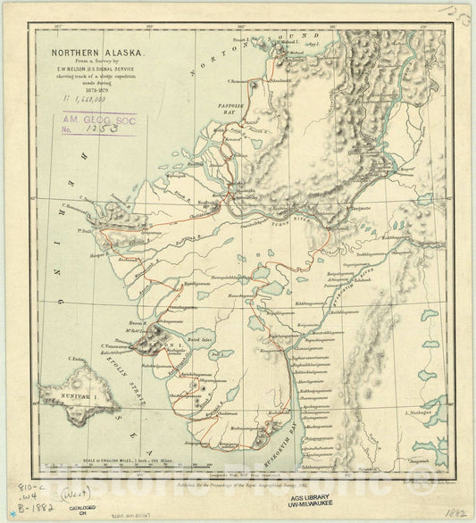 Map : Alaska 1882, Northern Alaska , Antique Vintage Reproduction