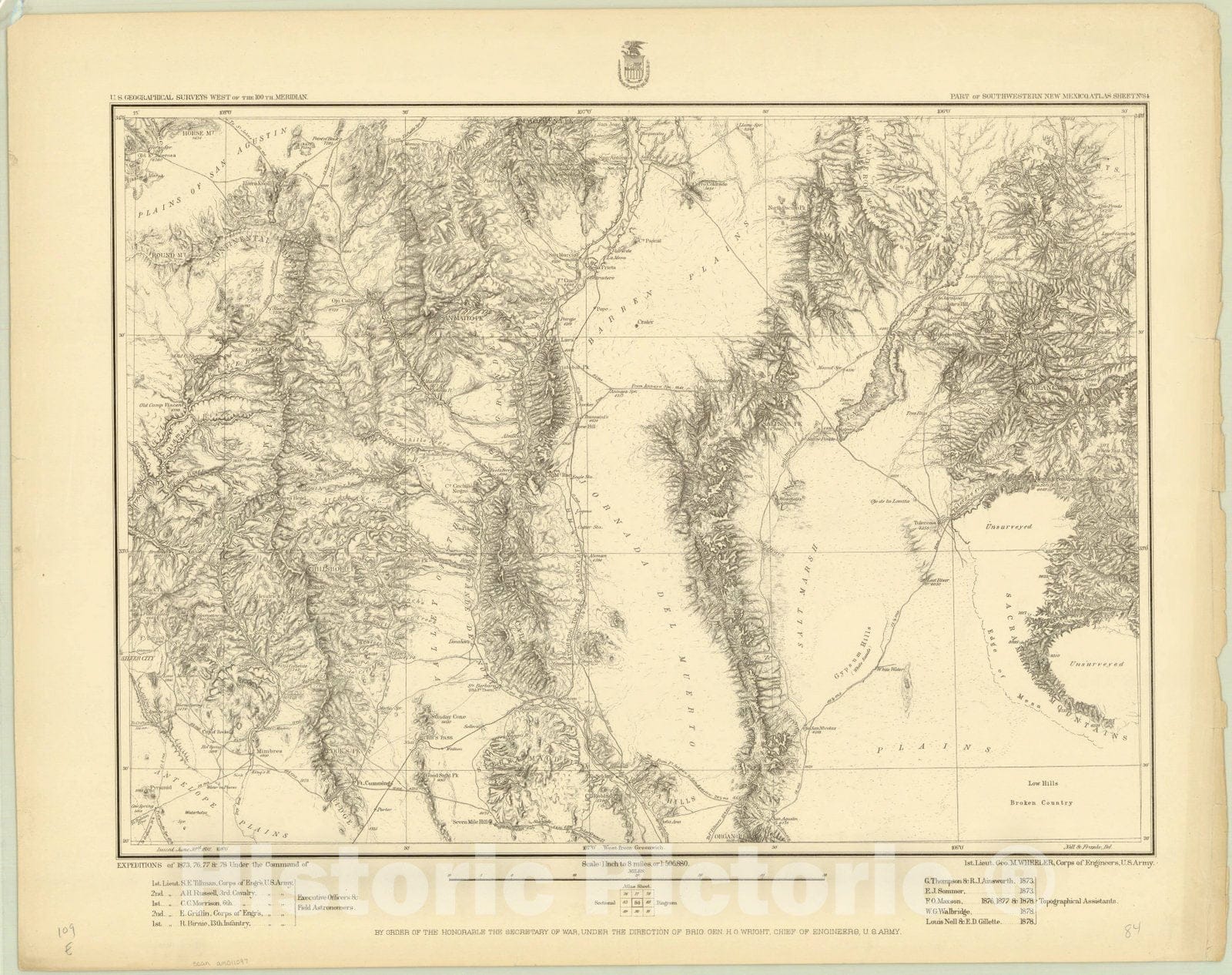 Map : New Mexico 1881 2, U.S. geographical surveys west of the 100th meridian part of southwestern New Mexico, atlas sheet no. 84 , Antique Vintage Reproduction