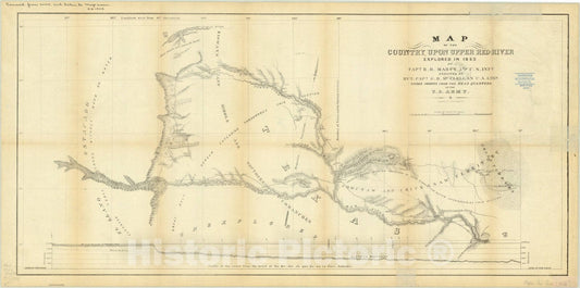 Map : Arkansas to New Mexico 1853, Lieut. Marcy's report. Maps, Antique Vintage Reproduction