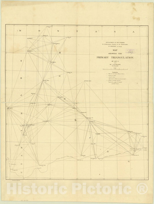 Map : Wyoming 1879, Map showing the primary triangulation of 1877-8 , Antique Vintage Reproduction