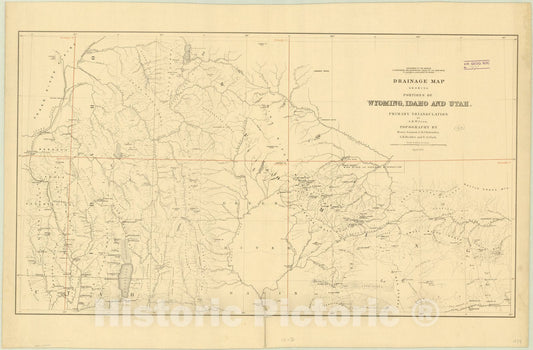 Map : Wyoming, Idaho, Utah 1879, Drainage map showing portions of Wyoming, Idaho and Utah , Antique Vintage Reproduction