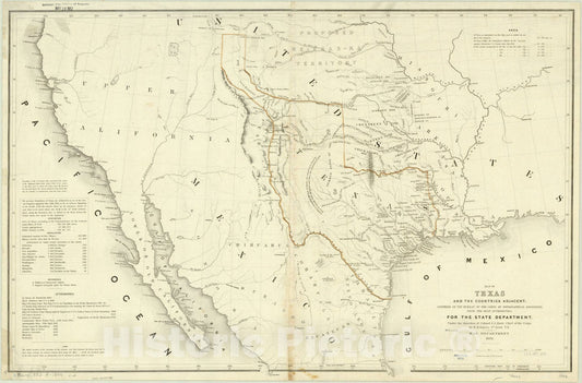 Map : Texas 1844, Map of Texas and the countries adjacent , Antique Vintage Reproduction