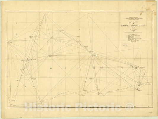 Map : Wyoming 1877, Map showing the primary triangulation of 1877 , Antique Vintage Reproduction