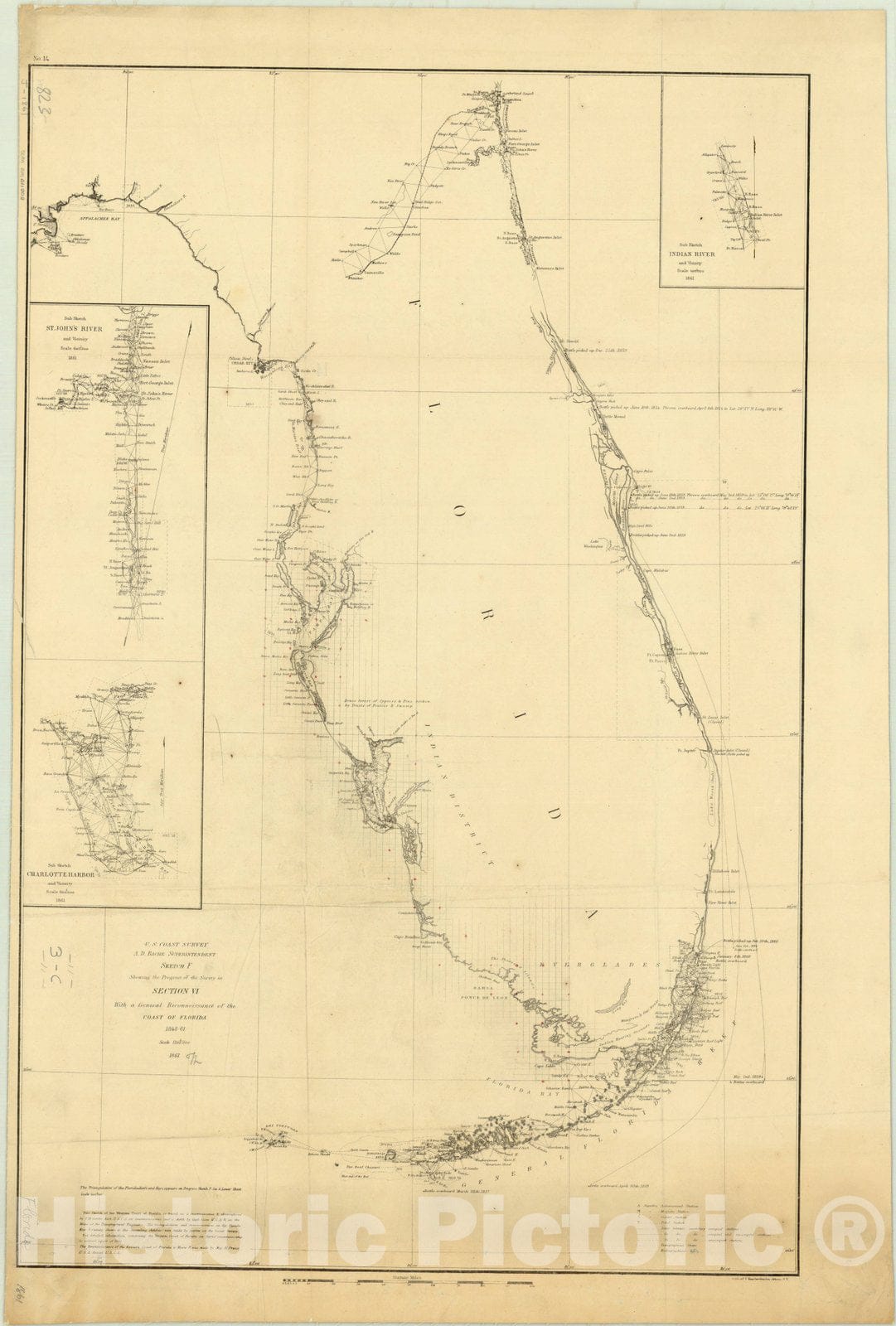Historic Map : Florida 1861, Sketch F, showing the progress of the survey in Section VI, with a general reconnaissance of the coast of Florida, 1848-61 , Antique Vintage Reproduction