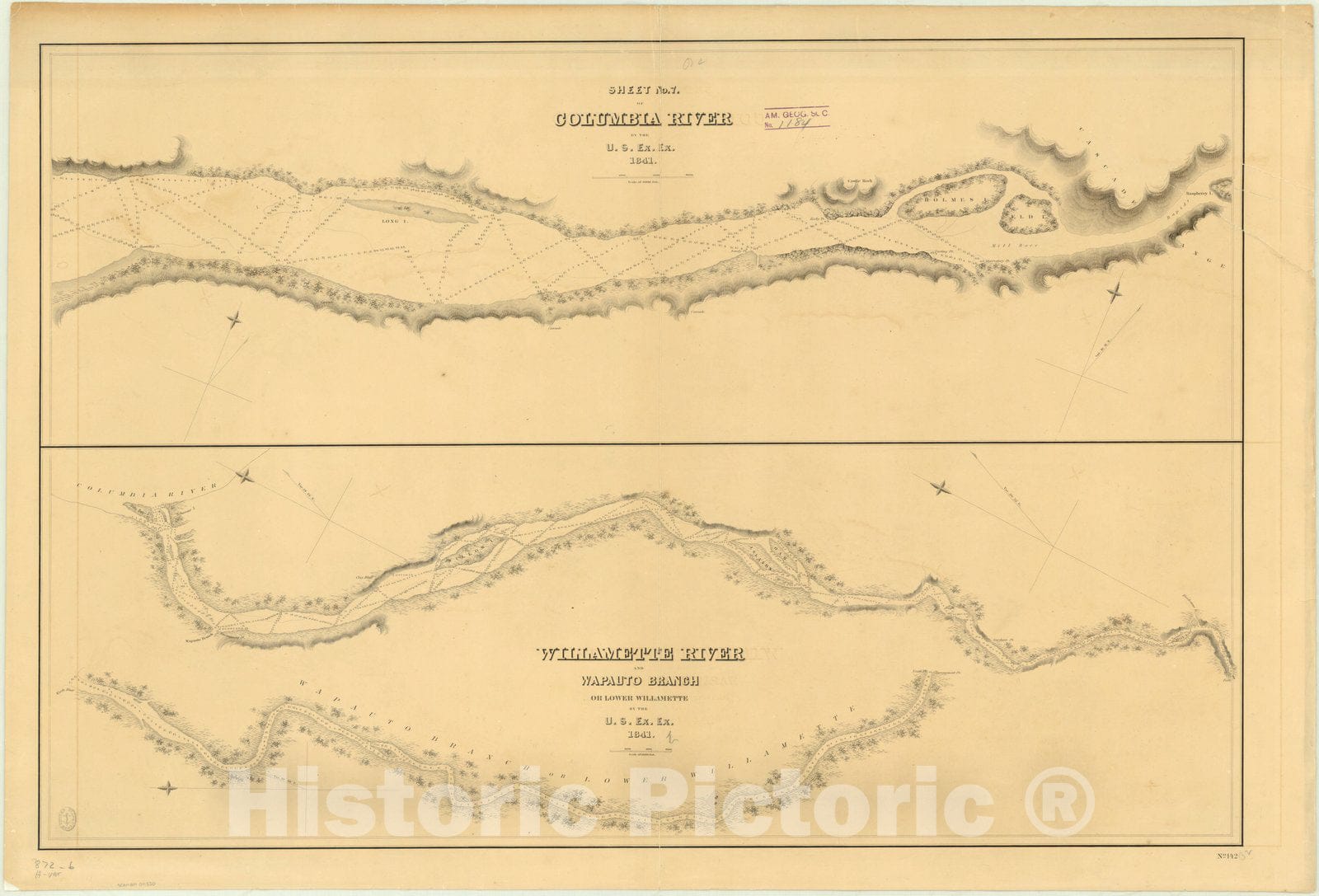 Map : Washington and Oregon 1890, Sheet no. 7 of Columbia River , Antique Vintage Reproduction