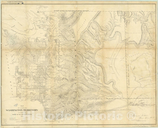 Map : Washington 1860, Map of a part of Washington Territory : to accompany the report of the Surveyor General, 1860-61, Antique Vintage Reproduction
