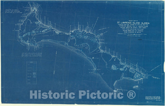 Map : Alaska 1932, Sketch map of St. Lawrence Island, Alaska , Antique Vintage Reproduction