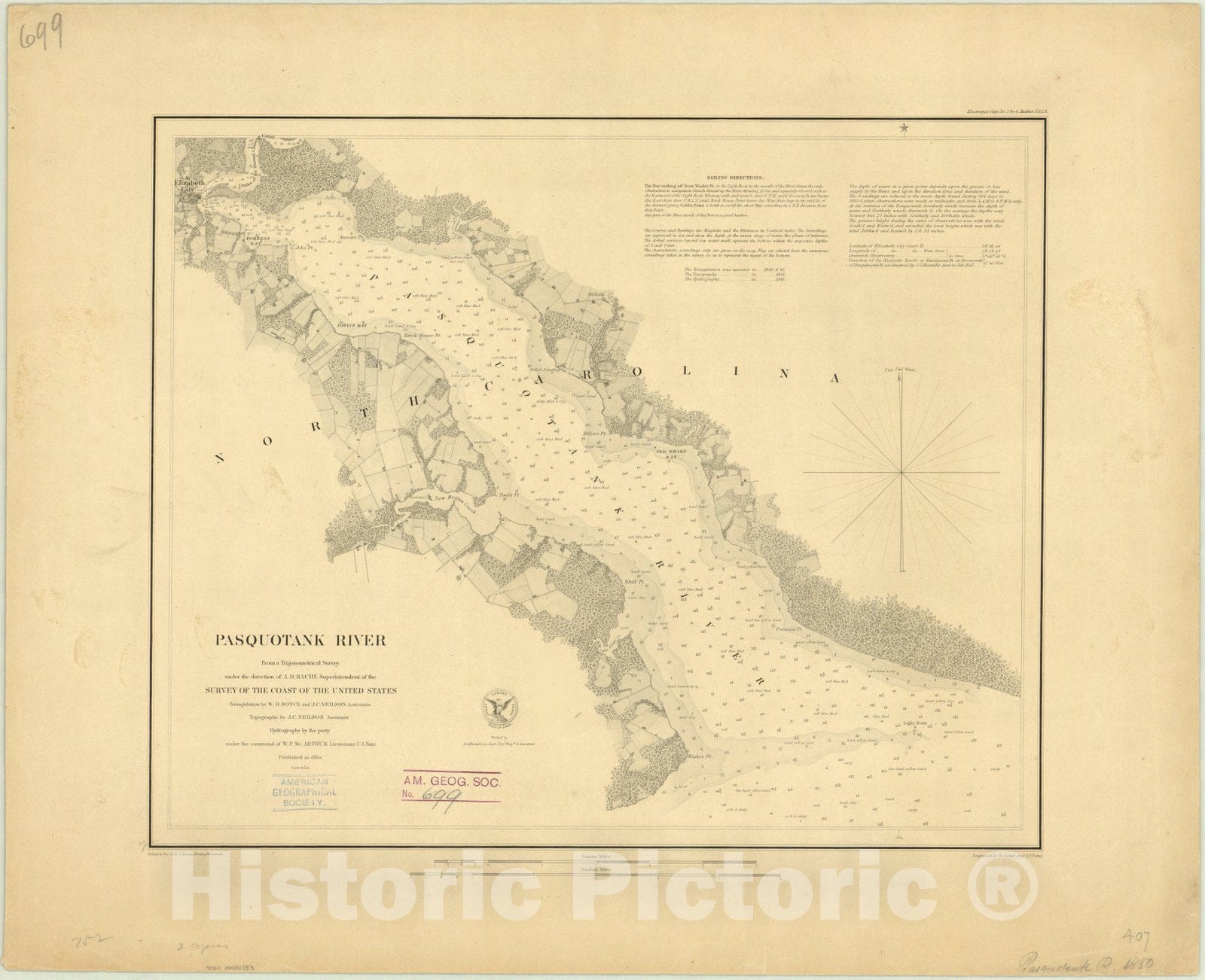 Map : Pasquotank River, North Carolina 1850, Pasquotank River , Antique Vintage Reproduction
