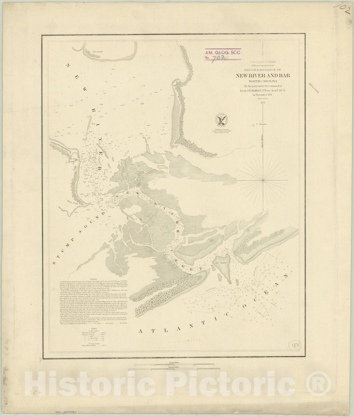 Map : New River, North Carolina 1852, Reconnaissance of New River and Bar, North Carolina , Antique Vintage Reproduction