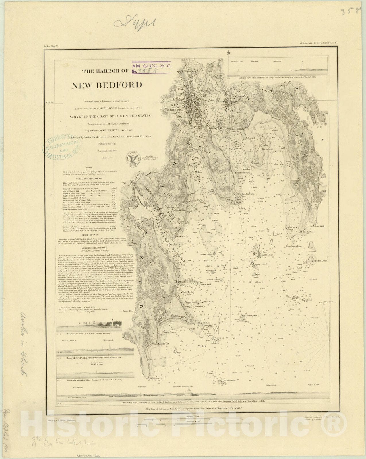 Map : New Bedford, Massachusetts 1850, The harbor of New Bedford , Antique Vintage Reproduction