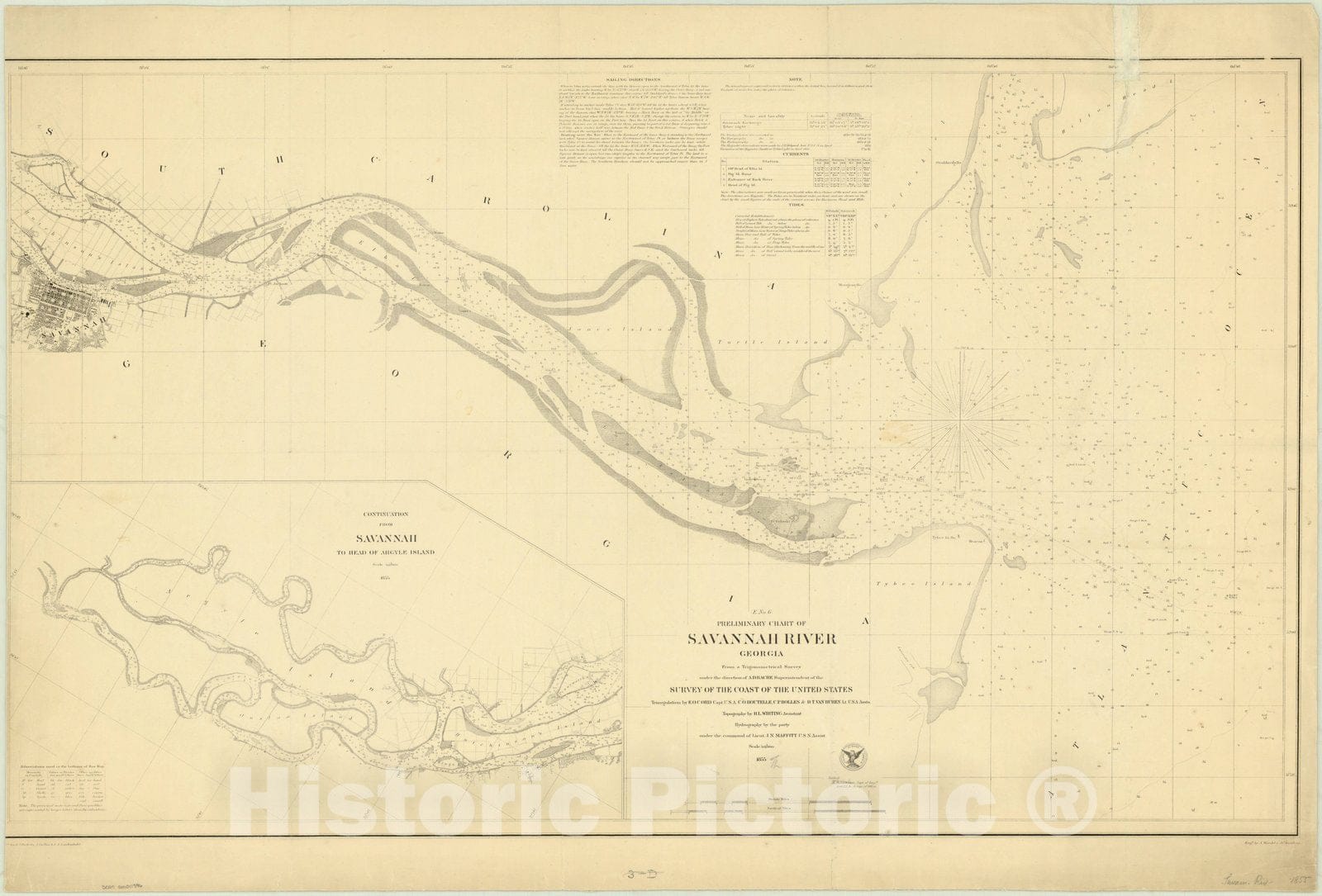 Map : Savannah River, Georgia 1855, Preliminary chart of Savannah River, Georgia , Antique Vintage Reproduction