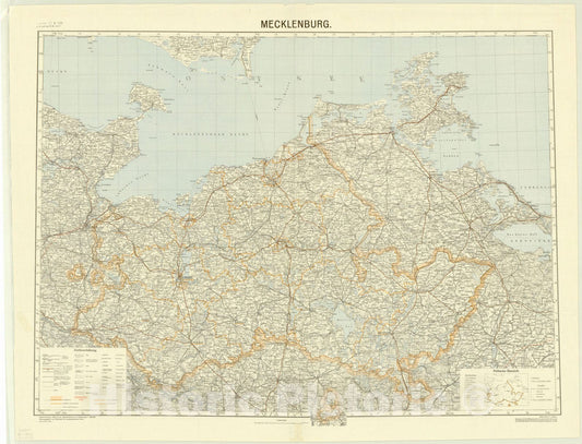 Map : Mecklenburg, Germany 1934, Mecklenburg , Antique Vintage Reproduction