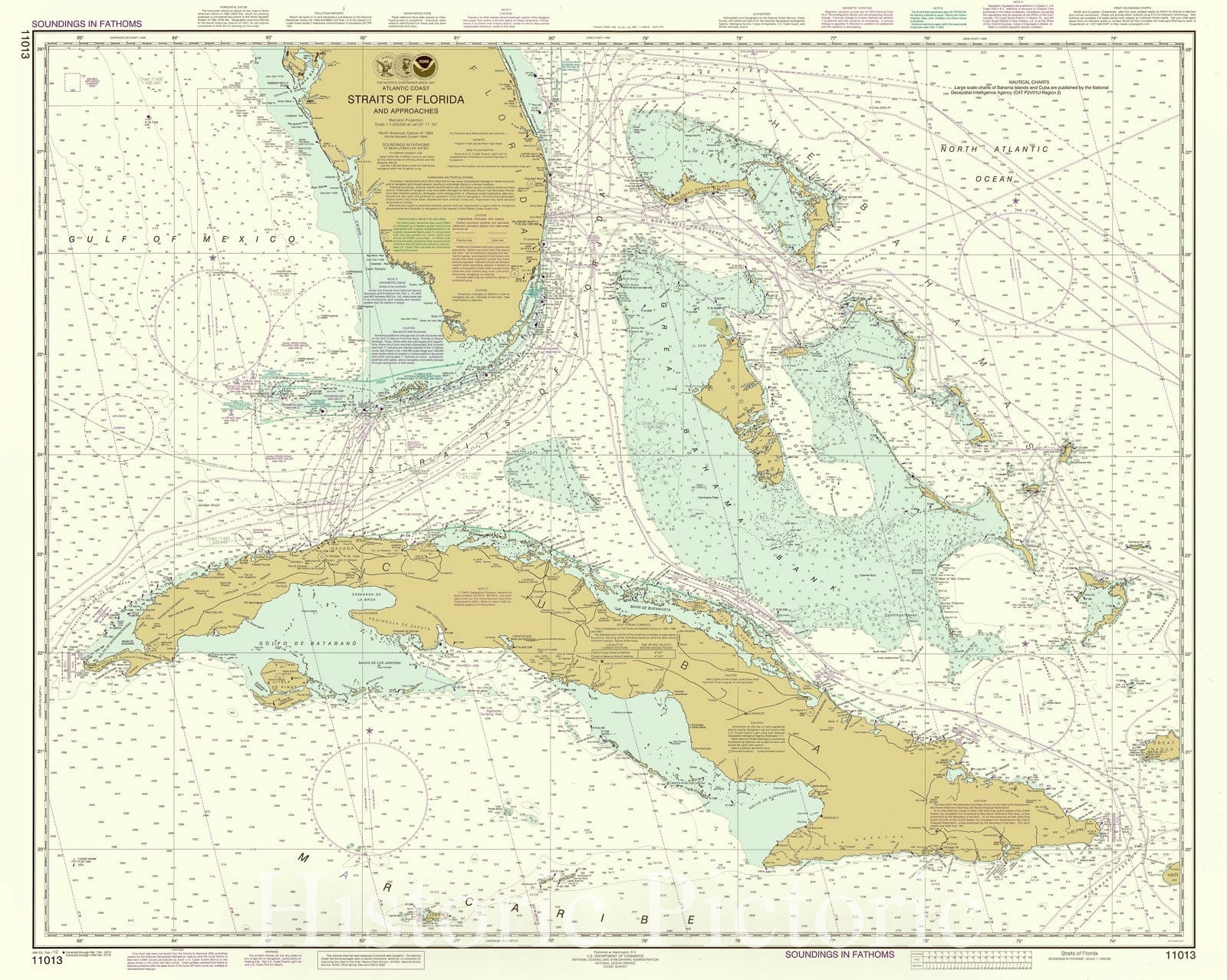 Map : Florida and Cuba 2012, Straits of Florida and approaches -- Atlantic coast , Antique Vintage Reproduction