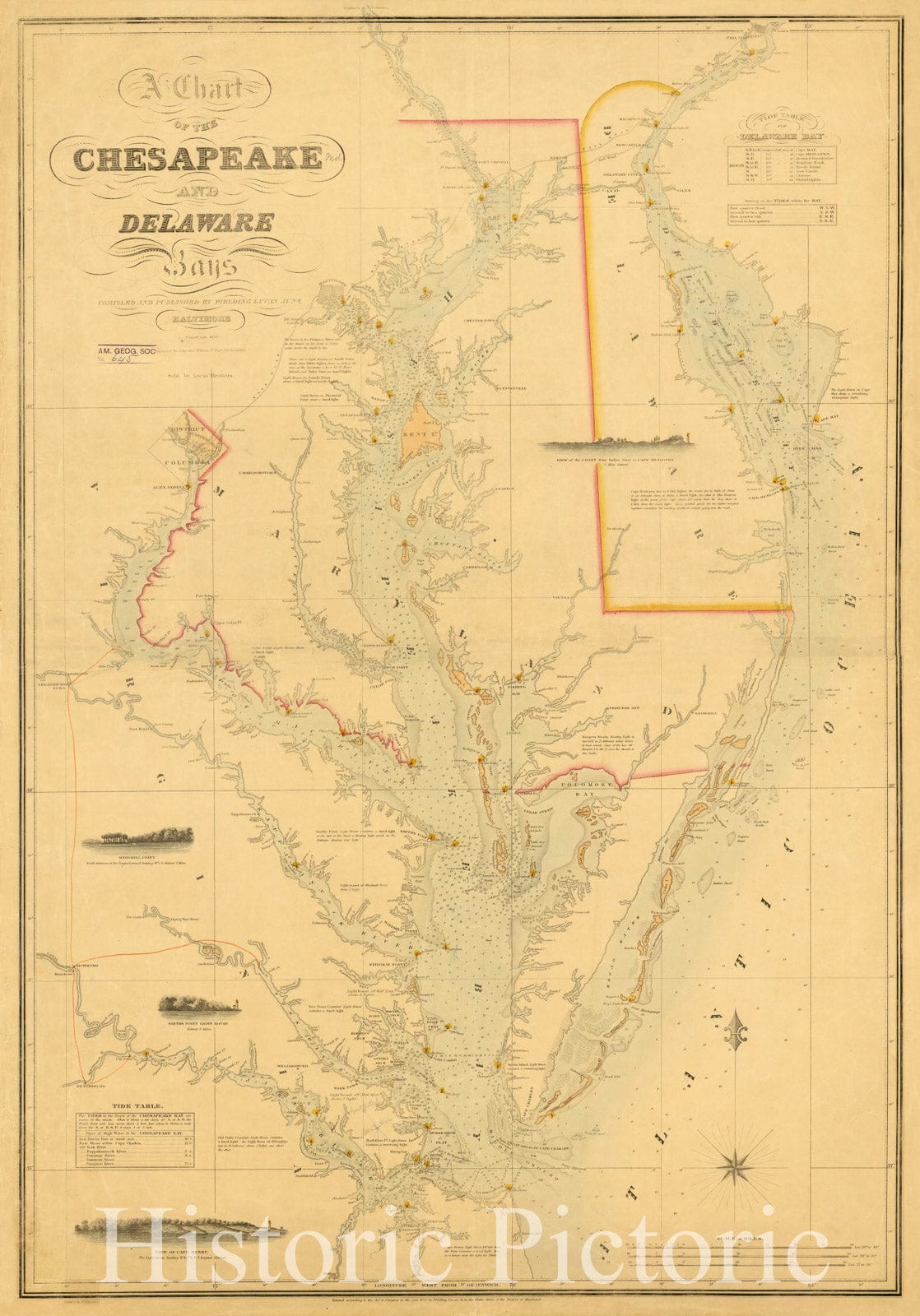 Map : Chesapeake and Delaware Bays, Maryland and Virginia 1859, A chart of the Chesapeake and Delaware Bays , Antique Vintage Reproduction