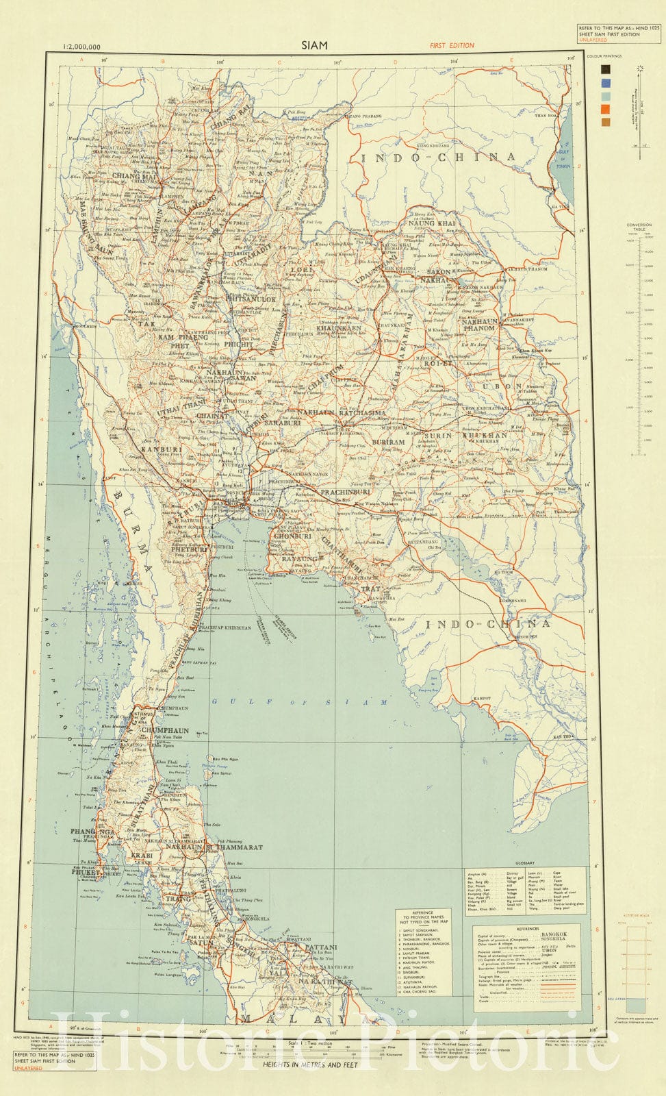 Map : Thailand 1946, Siam, Antique Vintage Reproduction