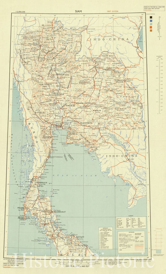Map : Thailand 1946, Siam, Antique Vintage Reproduction