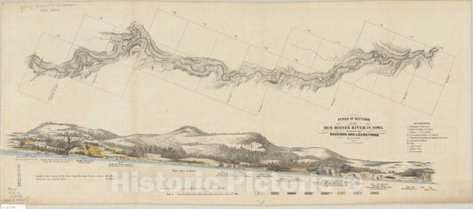 Map : Des Moines, Iowa 1852, Series of sections on the Des Moines River in Iowa, between the Raccoon and Lizard Forks , Antique Vintage Reproduction