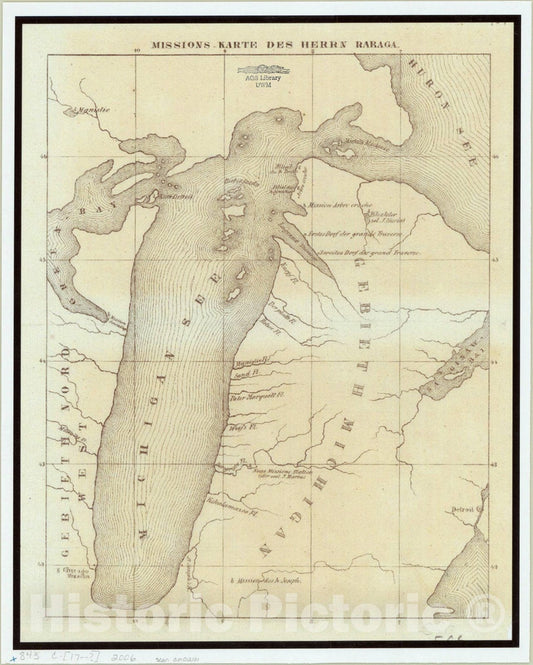 Map : Michigan 17--?, Missions-karte des Herrn Baraga, Antique Vintage Reproduction