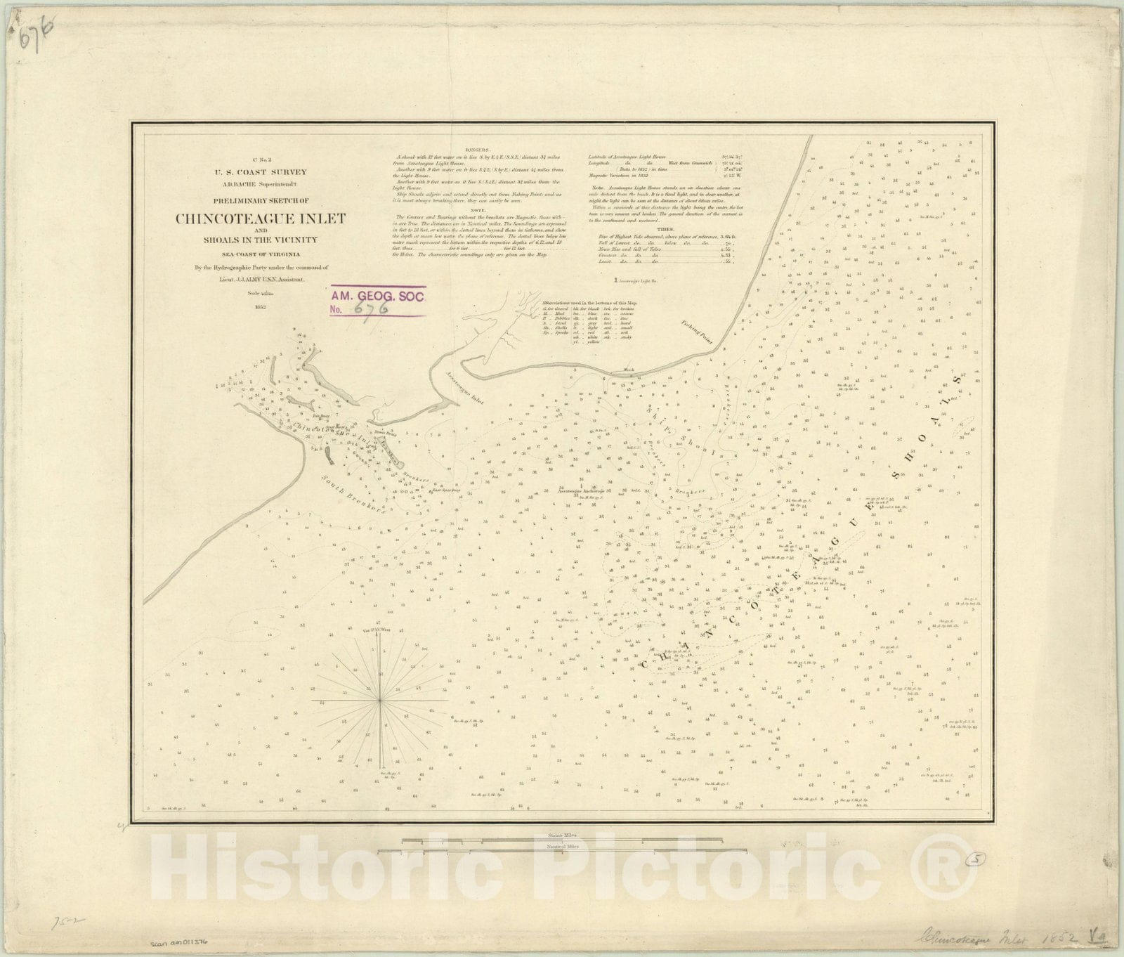 Map : Chincoteague Inlet, Virginia 1852, Preliminary sketch of Chincoteague Inlet and shoals in the vicinity, sea coast of Virginia , Antique Vintage Reproduction