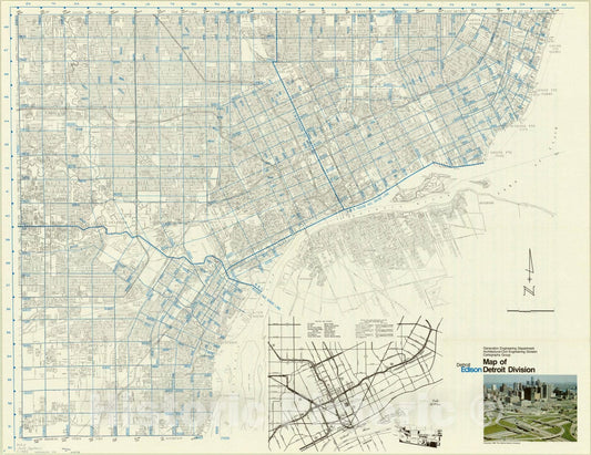 Map : Detroit, Michigan 1980, Map of Detroit division , Antique Vintage Reproduction
