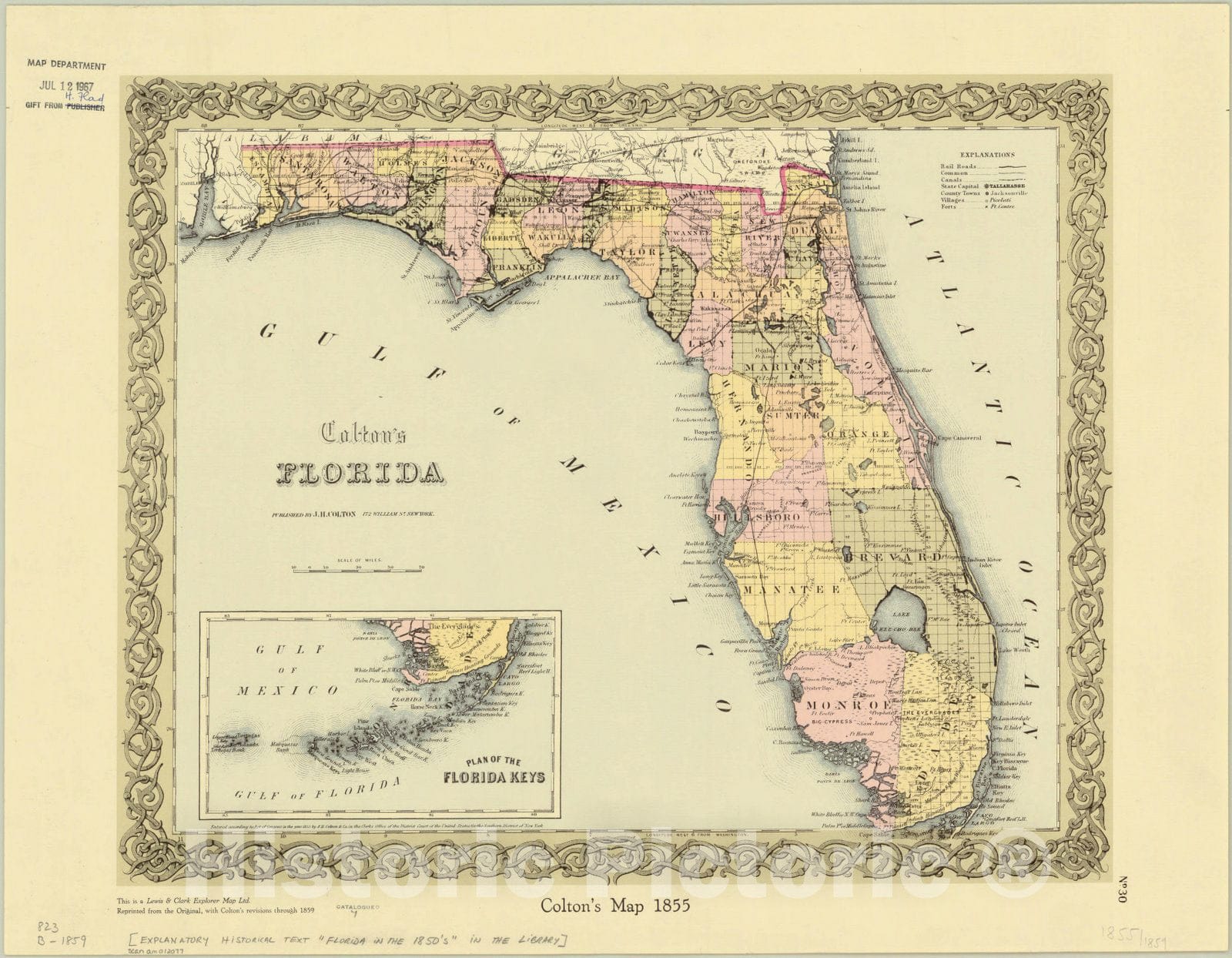 Map : Florida 1967, Colton's Florida, Antique Vintage Reproduction