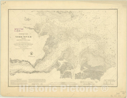 Map : York River, Virginia 1857, Preliminary chart of York River Virginia, from entrance to King's Creek , Antique Vintage Reproduction