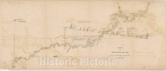 Map : Missouri River, Missouri 1851, Sections of the Missouri River from No. 20 M. to No. 40 M. , Antique Vintage Reproduction