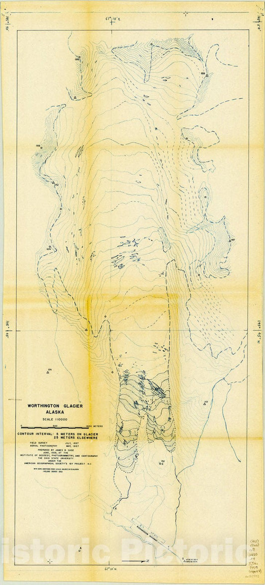 Map : Worthington Glacier, Alaska 1958, Worthington Glacier, Alaska scale 1:10,000 , Antique Vintage Reproduction