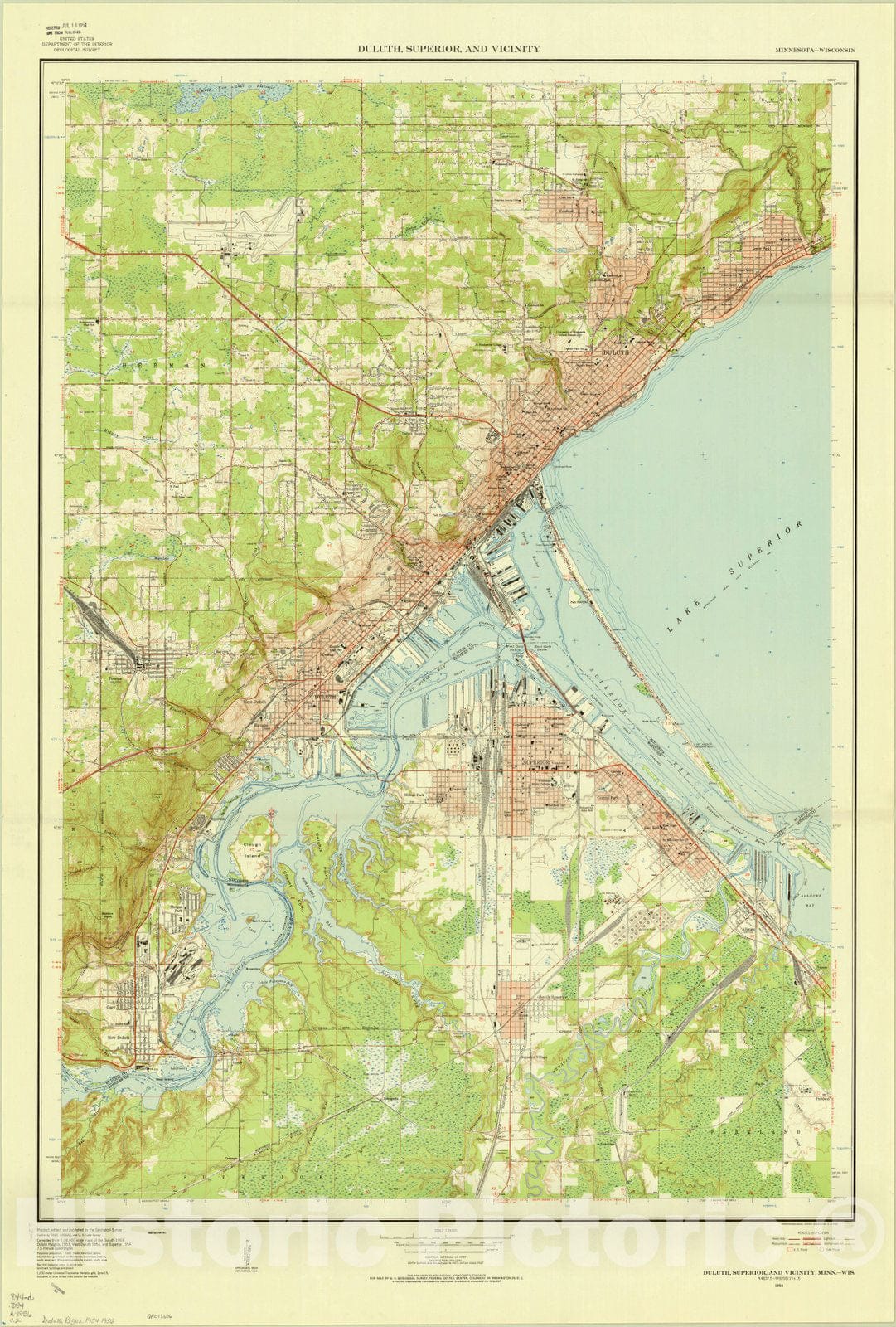 Map : Duluth and Superior, Minnesota 1956, Duluth, Superior, and vicinity, Minnesota-Wisconsin, Antique Vintage Reproduction