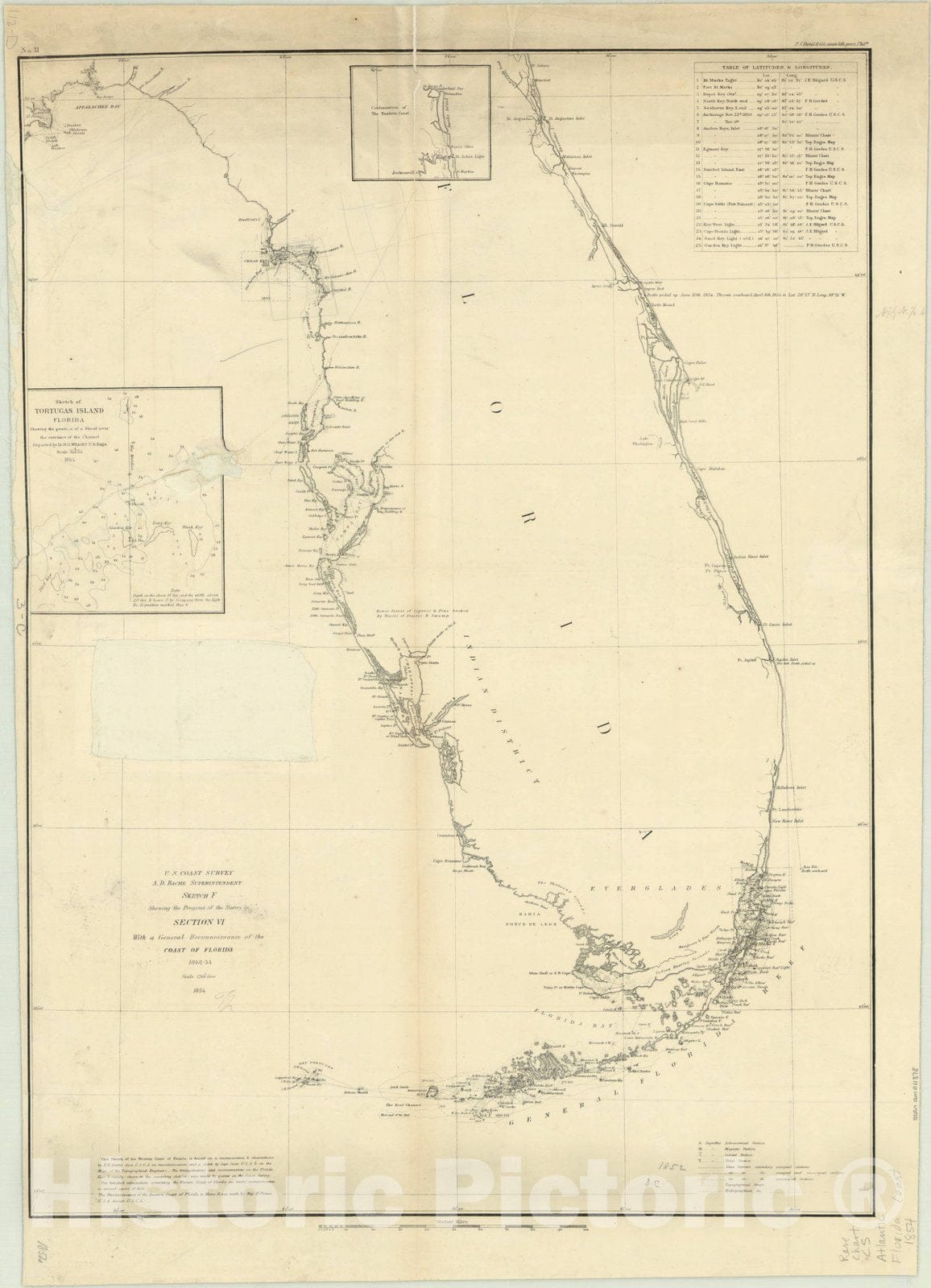 Historic Map : Florida 1854, Sketch F, showing the progress of the survey in Section VI, with a general reconnoissance of the coast of Florida, 1848-1854 , Antique Vintage Reproduction