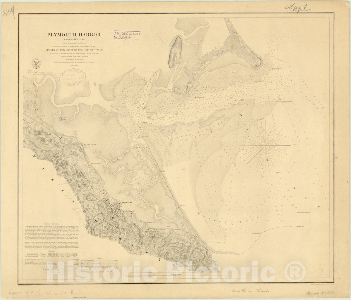Map : Plymouth Harbor, Massachusetts 1857, Plymouth Harbor, Massachusetts , Antique Vintage Reproduction