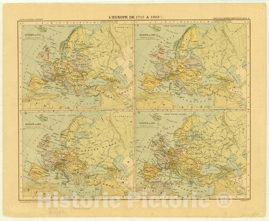 Map : Europe 1896, L'Europe de 1715 a 1893 , Antique Vintage Reproduction