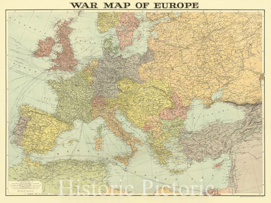 Map : Europe 1915, War map of Europe , Antique Vintage Reproduction