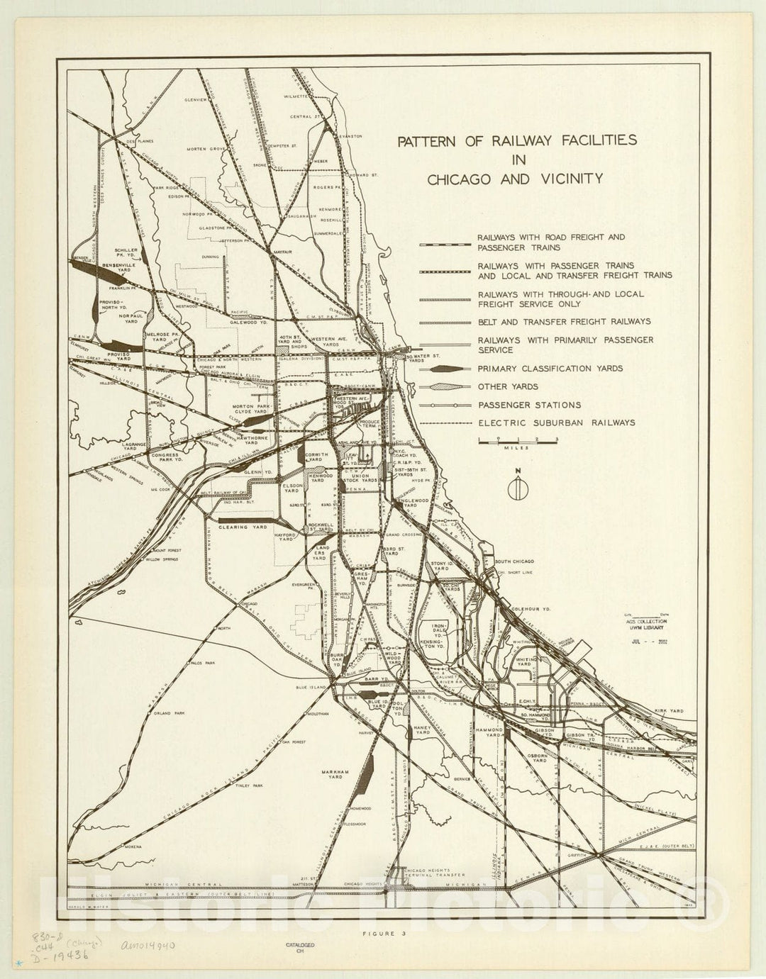 Map : Chicago, Illinois 1943, Pattern of railway facilities in Chicago and vicinity , Antique Vintage Reproduction