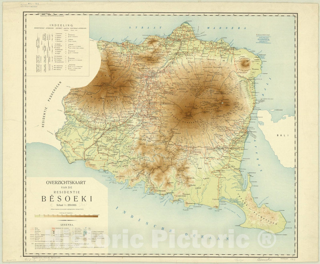 Map : Besuki, Indonesia 1911, Overzichtskaart van de residentie Besoeki , Antique Vintage Reproduction