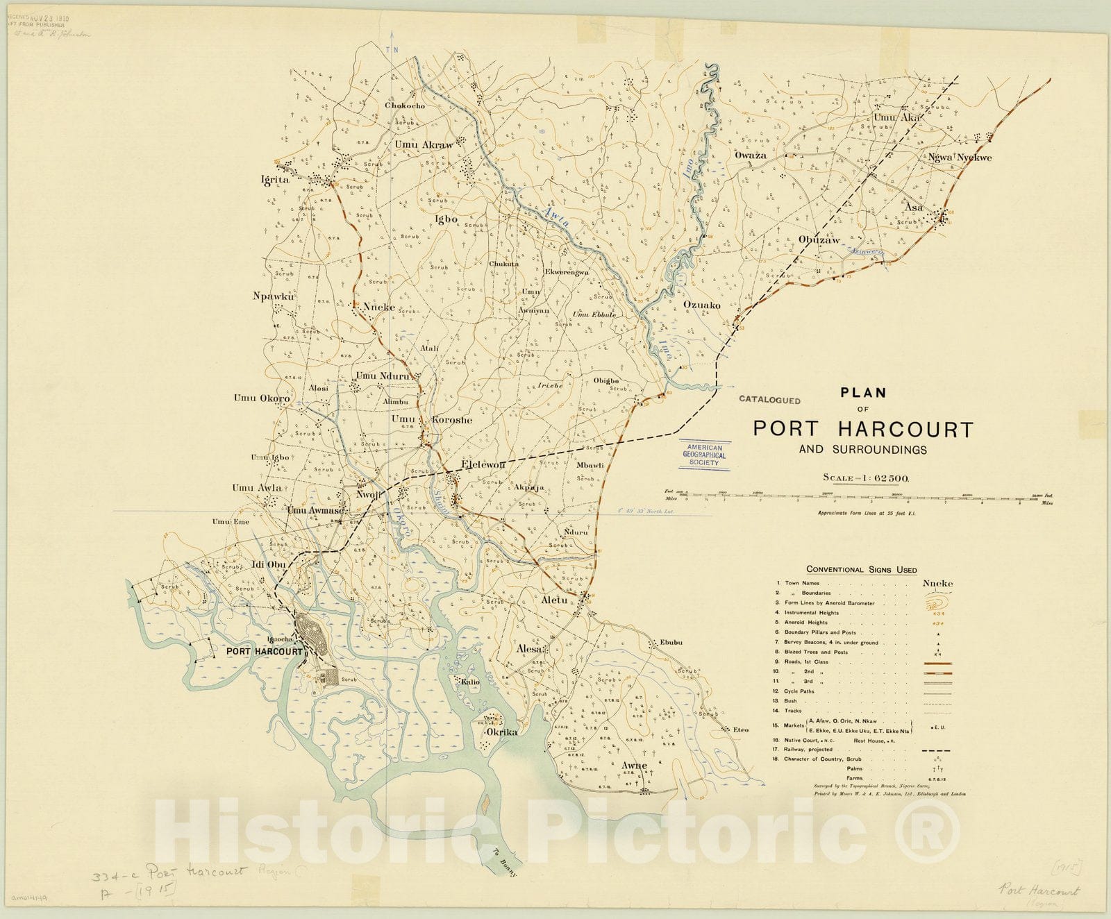 Map : Port Harcourt, Nigeria 1915, Plan of Port Harcourt and surroundings , Antique Vintage Reproduction