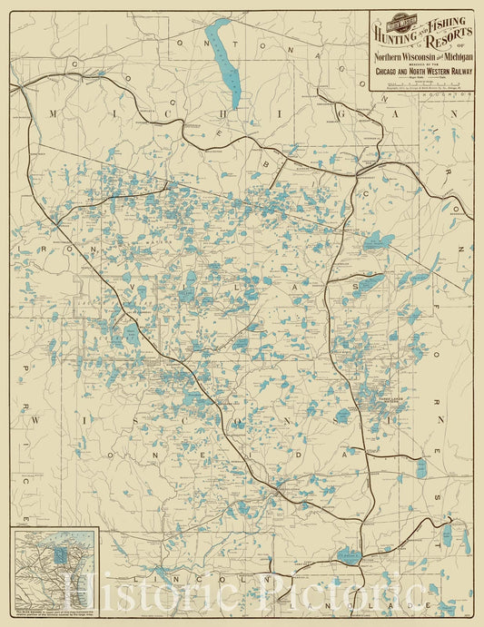 Map : Wisconsin and Michigan 1914, Hunting and fishing resorts of northern Wisconsin and Michigan : reached by the Chicago and North Western Railway