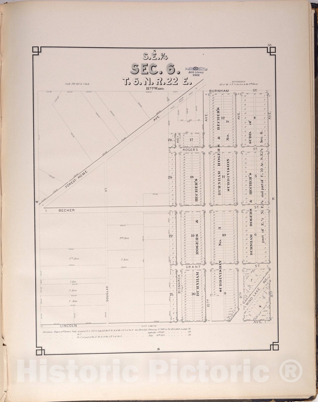 Map : Milwaukee, Wisconsin 1884 51, Quarter-sectional atlas of the city of Milwaukee , Antique Vintage Reproduction