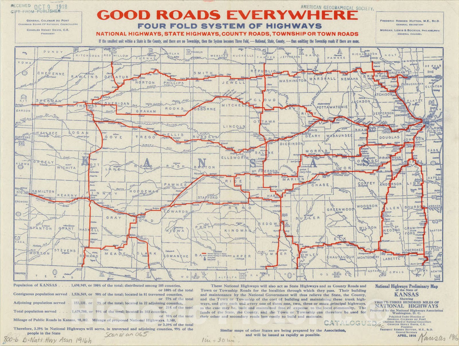 Map : Kansas 1916, Antique Vintage Reproduction