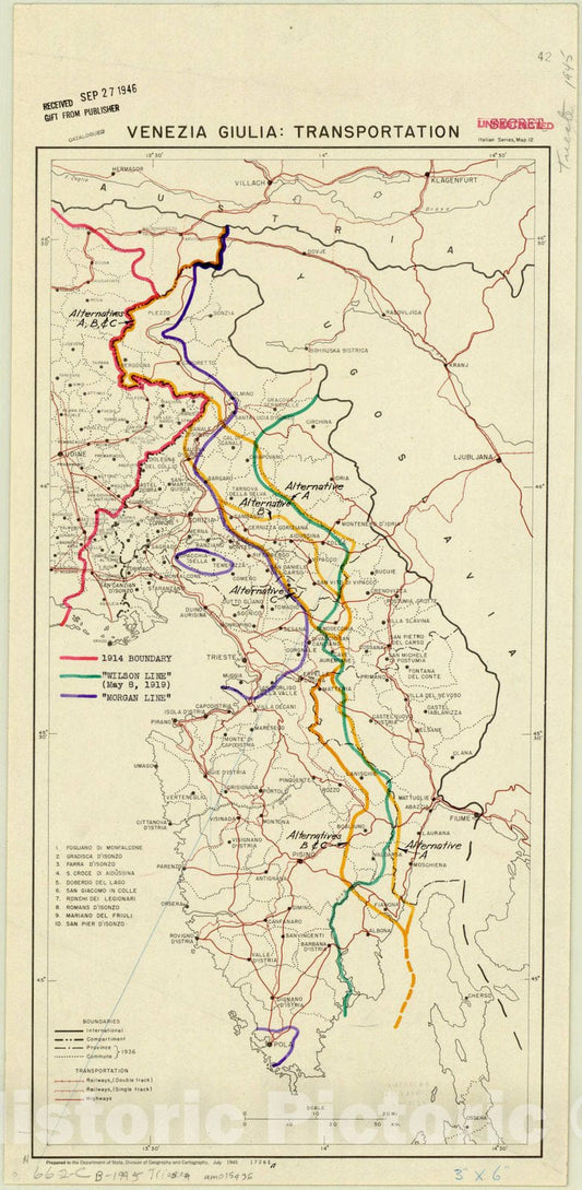 Map : Austria 1945, Venezia Giulia : transportation , Antique Vintage Reproduction