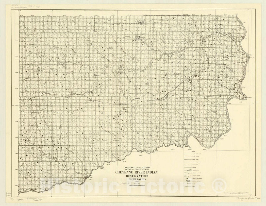 Map : South Dakota 1944, Cheyenne River Indian Reservation, South Dakota, 1944 , Antique Vintage Reproduction