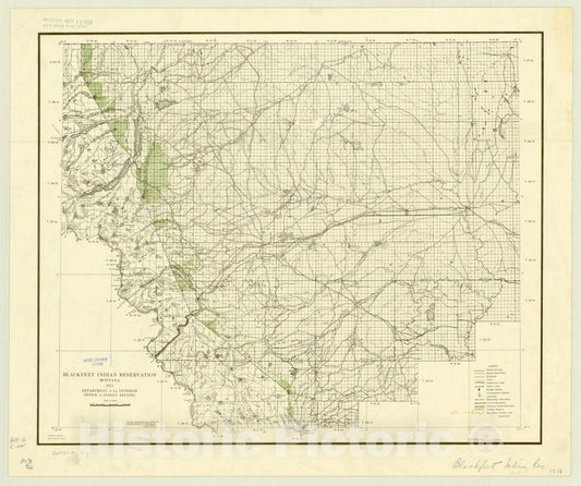 Map : Montana 1931, Blackfeet Indian Reservation, Montana , Antique Vintage Reproduction