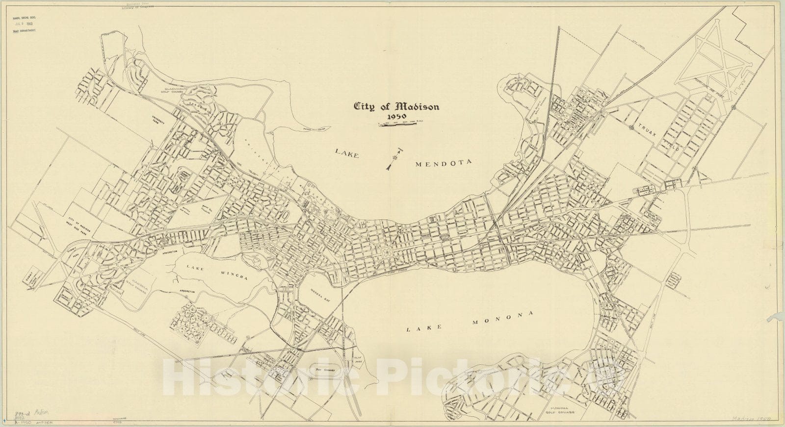 Map : Madison, Wisconsin 1950, City of Madison, 1950, Antique Vintage Reproduction