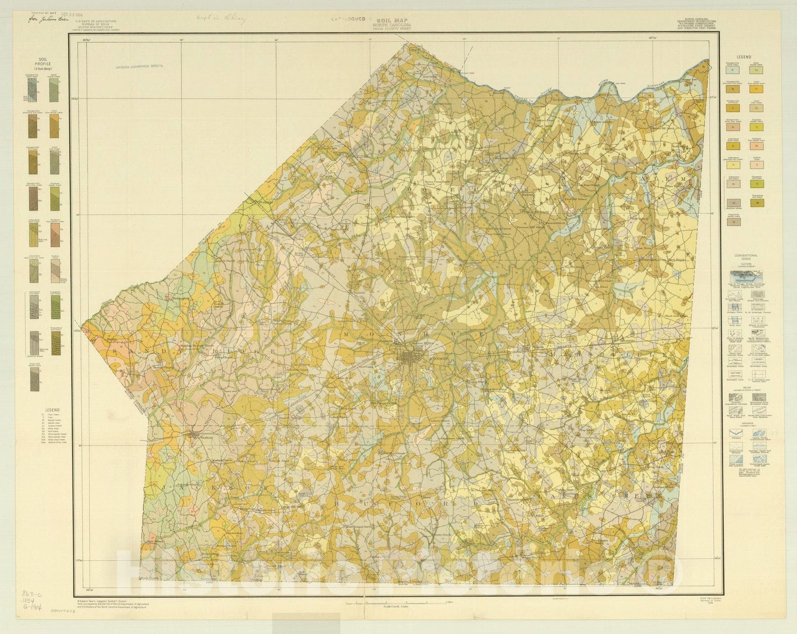 Map : North Carolina 1914, Soil map, North Carolina, Union County sheet , Antique Vintage Reproduction