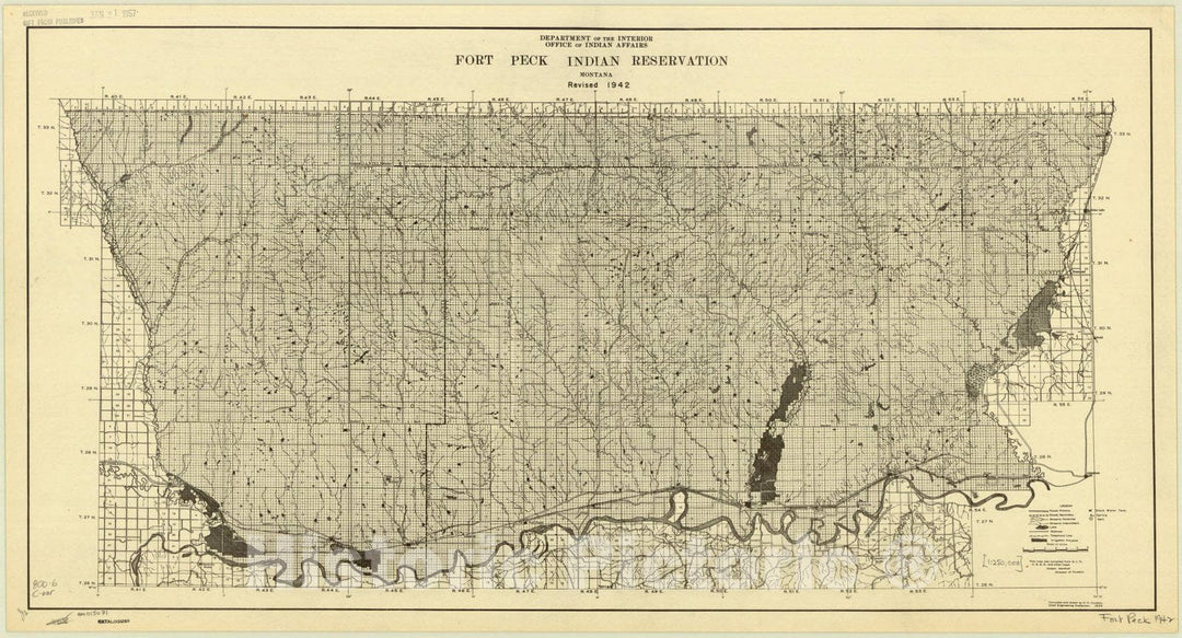 Map : Montana 1942, Fort Peck Indian Reservation, Montana, 1942 , Antique Vintage Reproduction