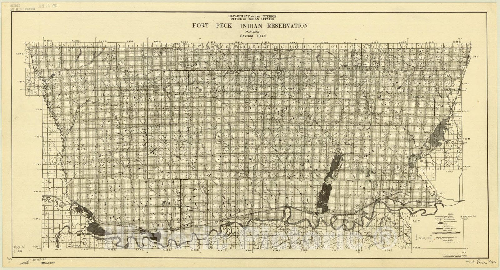 Map : Montana 1942, Fort Peck Indian Reservation, Montana, 1942 , Antique Vintage Reproduction