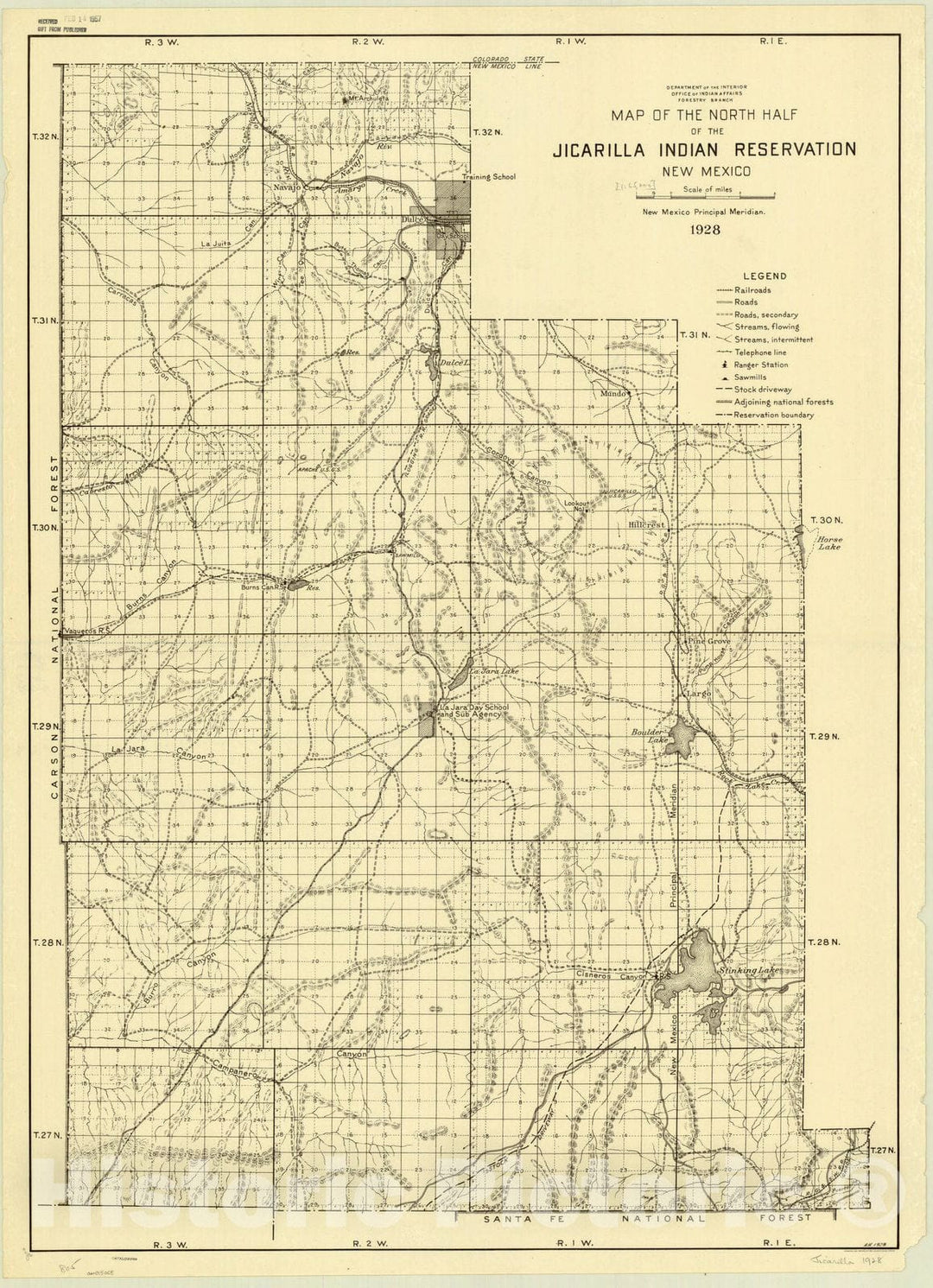Map : New Mexico 1928, Map of the north half of the Jicarilla Indian Reservation, New Mexico , Antique Vintage Reproduction